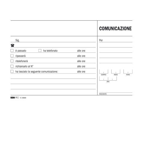 Blocco comunicazioni telefoniche - uso mano - 9,9 x 17cm - 100 fogli - Edipro