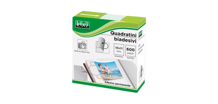 Quadratini biadesivi per foto - 10 mm x 11 mm - trasparente - Lebez - conf. 600 pezzi
