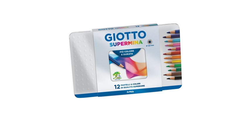 Pastello Supermina - mina 3,8 mm - colori assortiti - Giotto - astuccio in metallo 12 pezzi