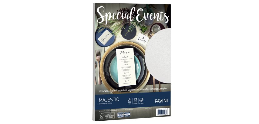 Carta metallizzata Special Events - A4 - 120 gr - bianco - Favini - conf. 20 fogli