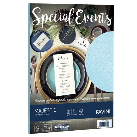 Carta metallizzata Special Events - A4 - 120 gr - azzurro - Favini - conf. 20 fogli