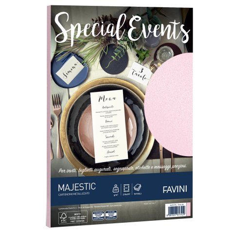 Carta metallizzata Special Events - A4 - 250 gr - rosa - Favini - conf. 10 fogli