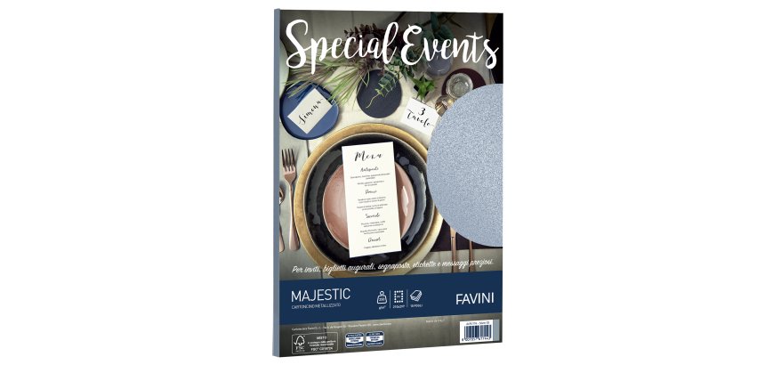Carta metallizzata Special Events - A4 - 250 gr - argento - Favini - conf. 10 fogli