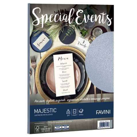 Carta metallizzata Special Events - A4 - 250 gr - argento - Favini - conf. 10 fogli