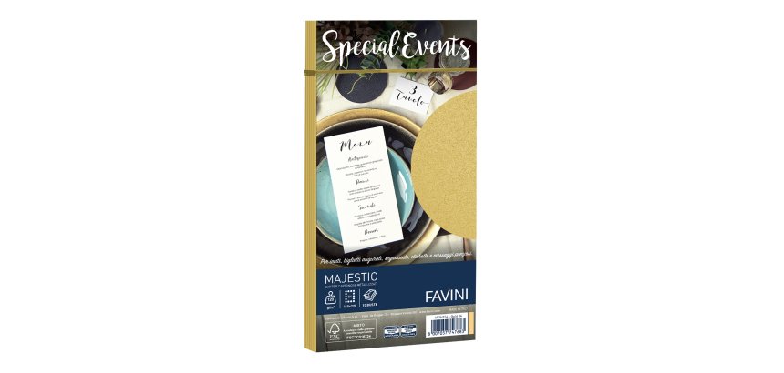 Busta Special Events metal - 110 x 220 mm - 120 gr - oro - Favini - conf. 10 buste