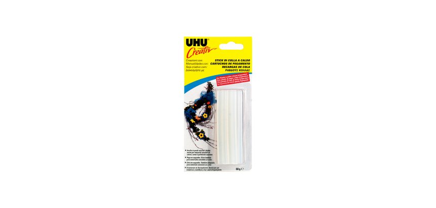 Colla termofusibile - diametro 7mm - 60gr - per bassa temperatura - Uhu - conf. 5 pezzi