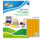 TICO Etichette adesive in carta fluorescente arancione 47,5x25,5mm, 44 etichette per foglio, adesivo permanente, laser/inkjet, 70 fogli