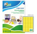 TICO Etichette adesive in carta fluorescente gialla 47,5x25,5mm, 44 etichette per foglio, adesivo permanente, laser/inkjet, 70 fogli