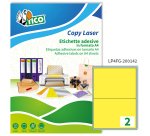 TICO Etichette adesive in carta fluorescente gialla 200x142mm, 2 etichette per foglio, adesivo permanente, laser/inkjet, 70 fogli