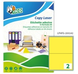 TICO Etichette adesive in carta fluorescente gialla 200x142mm, 2 etichette per foglio, adesivo permanente, laser/inkjet, 70 fogli