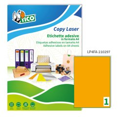 Etichette adesive LP4F - in carta - permanenti - 210 x 297 mm - 1 et/fg - 70 fogli - arancio fluo - Tico