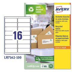 Etichette adesive - in carta riciclata - permanenti - 99,1 x 33,9 mm - 16 et/fg - 100 fogli - bianco - Avery