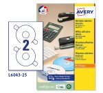 AVERY Etichette in carta bianca per CD con foro largo d.117mm, 2 etichette per foglio, adesivo permanente, laser, 25 fogli