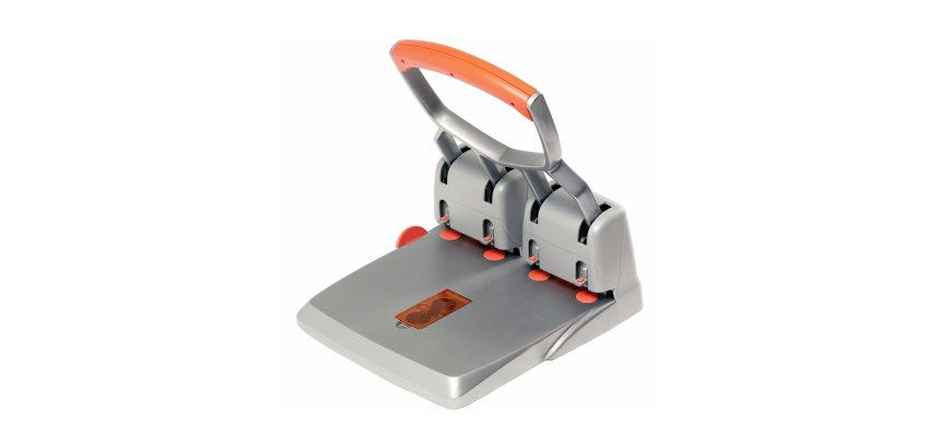 Perforatore HDC150 - max 150 fogli - 4 fori - passo 8 cm - grigio/arancio - Rapid