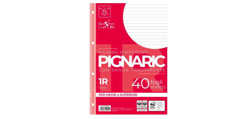 Ricambi forati rinforzati Pignaric - A4 - 1 rigo - 80gr - Pigna - conf. 40 pezzi