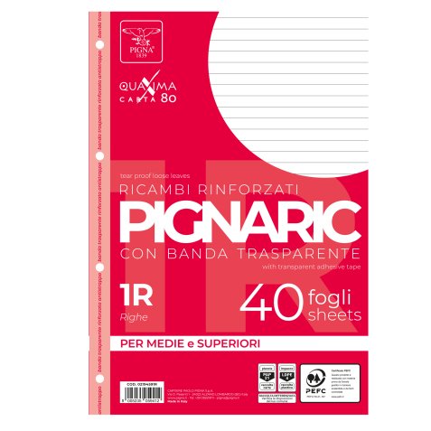 Ricambi forati rinforzati Pignaric - A4 - 1 rigo - 40 fogli - 80gr - Pigna