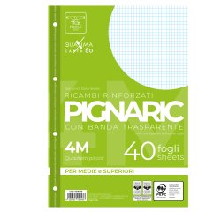 Ricambi forati rinforzati Pignaric - A4 - quadretto 4mm - 40 fogli - 80gr - Pigna