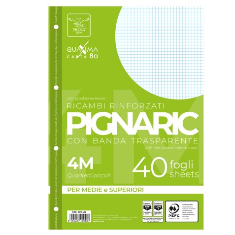 Ricambi forati rinforzati Pignaric - A4 - quadretto 4mm - 40 fogli - 80gr - Pigna