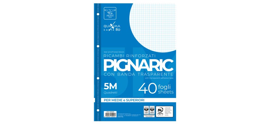 Ricambi forati rinforzati Pignaric - A4 -  5mm - 80gr - Pigna - conf. 40 pezzi