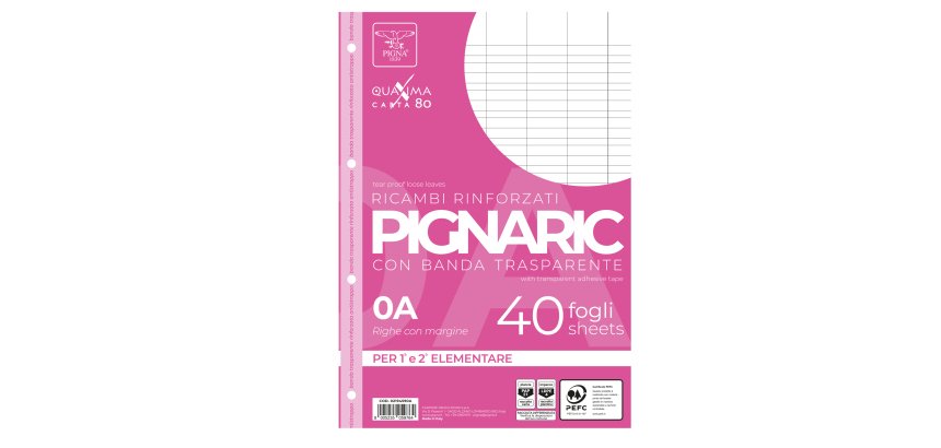 Ricambi forati rinforzati Pignaric - A4 - rigo di 1a - 80gr - Pigna - conf. 40 pezzi