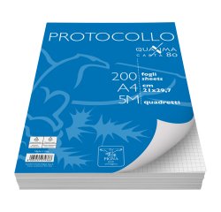 Fogli protocollo Quaxima - A4 - 5 mm - 80 gr - Pigna - conf. 200 pezzi