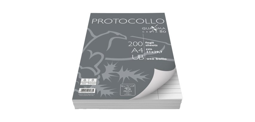 Fogli protocollo Quaxima - A4 - uso bollo - 80 gr - Pigna - conf. 200 pezzi