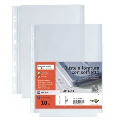 Buste forate Atla GS - PP - 21 x 29,7 cm - c/soffietto - trasparente buccia - Sei Rota - conf. 10 pezzi