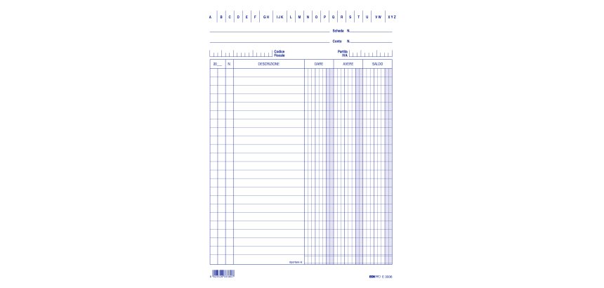 Schede - dare/avere/saldo - 21 x 15 cm - Edipro - conf. 100 pezzi