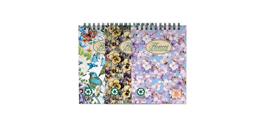 Blocco spirale Nature Flowers - A6 - 5mm - 50 fogli - 80 gr - spiralato sul lato corto - Pigna