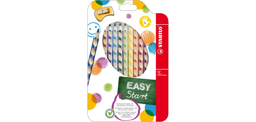 Pastelli Easycolors - diametro mina 4,2 mm - per mancini - Stabilo - astuccio 12 colori