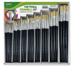 Pennello punta piatta serie 577 - punta a spatola in pura setola - Lebez - Assortimeno vetrinetta 168 pezzi