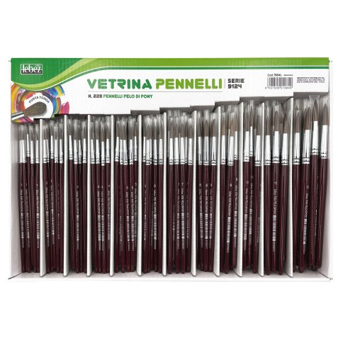 Pennelli punta tonda - pelo di pony - serie 9124 - Lebez - assortimento vetrinetta 228 pezzi