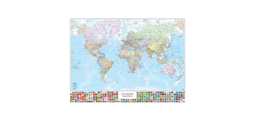 Carta geografica Mondo con Bandiere - murale - 132 x 97 cm - Belletti