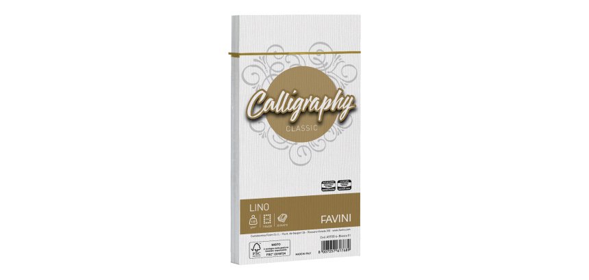 Buste Calligraphy Lino - 110 x 220 mm - 120 gr - bianco 01 - Favini - conf. 25 pezzi