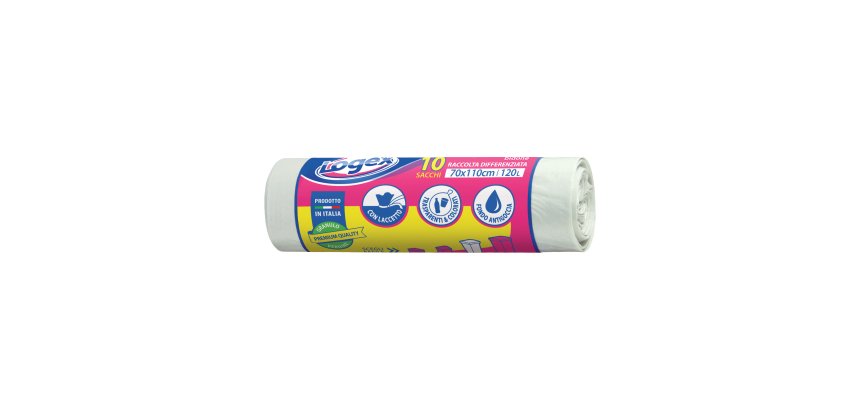 Sacchi per immondizia - 70x110 cm - 120 L - 16 micron - bianco - Logex Professional - rotolo da 10 sacchetti