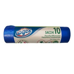 Sacchi per immondizia - 70x110 cm - 120 L - 16 micron - blu - Logex Professional - rotolo da 10 sacchetti