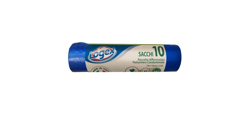 Sacchi per immondizia - 70x110 cm - 120 L - 16 micron - blu - Logex Professional - rotolo da 10 sacchetti