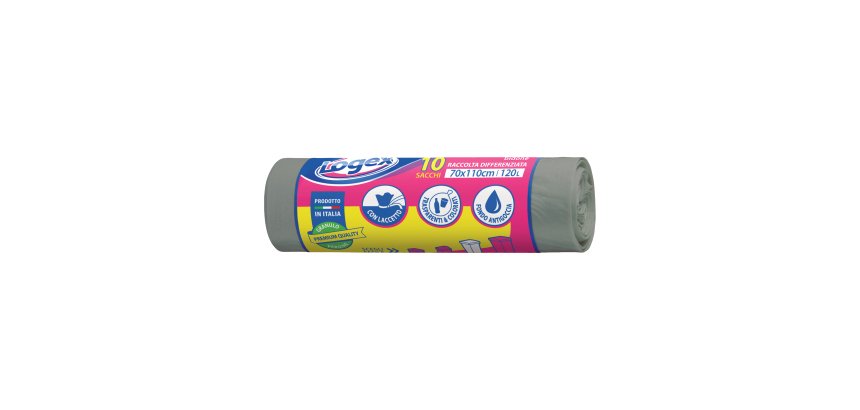 Sacchi per immondizia - 70x110 cm - 120 L - 16 micron - grigio - Logex Professional - rotolo da 10 sacchetti