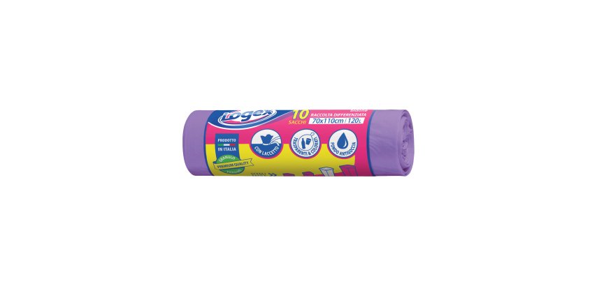 Sacchi per immondizia - 70x110 cm - 120 L - 16 micron - viola - Logex Professional - rotolo da 10 sacchetti