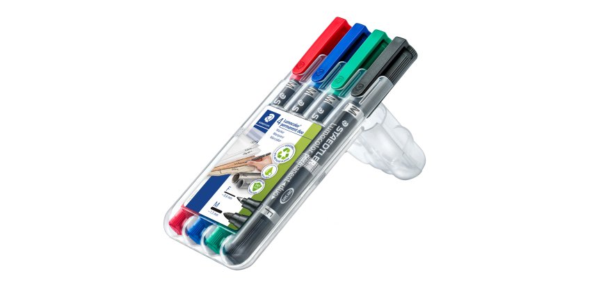 Pennarello Lumocolor Permanent Duo 348 - punta 0,6mm e 1,5mm - colori assortiti - Staedtler - astuccio 4 pezzi