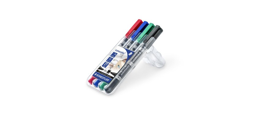 Pennarello Lumocolor Permanent Duo 348 punta feltro - punta 0,6mm e 1,5mm - astuccio 4 colori - Staedtler