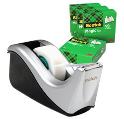Dispenser C60 per nastri 1,9 cm - 4 rotoli Scotch Magic 810 1,9 cm x 33 m inclusi - nero/argento - Scotch