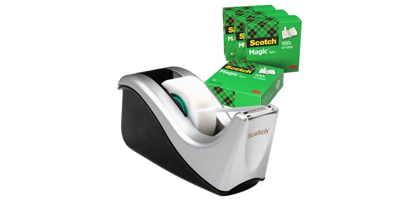 Dispenser C60 - per nastri 33 m - 4 rotoli Scotch Magic 810 inclusi - nero/argento - Scotch