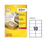 AVERY Etichette resistenti in poliestere bianco 99,1x57mm, 10 etichette per foglio, adesivo permanente, laser, 20 fogli