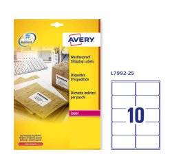 AVERY Etichette resistenti in poliestere bianco 99,1x57mm, 10 etichette per foglio, adesivo permanente, laser, 20 fogli