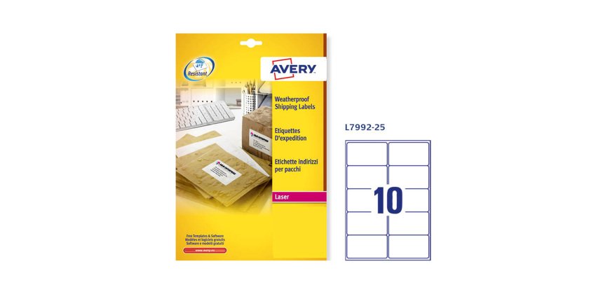 AVERY Etichette resistenti in poliestere bianco 99,1x57mm, 10 etichette per foglio, adesivo permanente, laser, 20 fogli