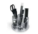 Desk set girevole portatutto - plexiglass - 13 x 16 x 12 cm - accessori inclusi - trasparente - Lebez