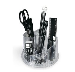 Desk set girevole portatutto - plexiglass - 13x16x12 cm - accessori inclusi - trasparente - Lebez