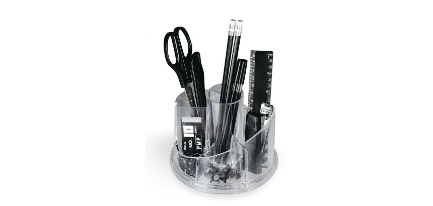 Desk set girevole portatutto - plexiglass - 13 x 16 x 12 cm - accessori inclusi - trasparente - Lebez