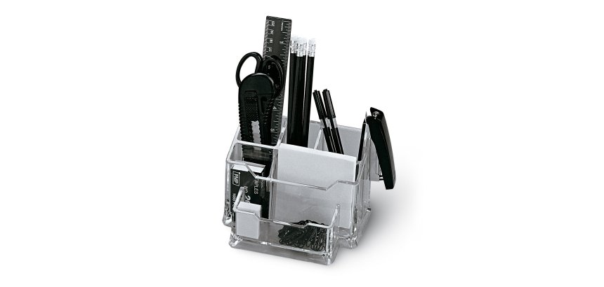 Portatutto da banco - plexiglass - 19x12x10 cm - accessori inclusi - trasparente - Lebez